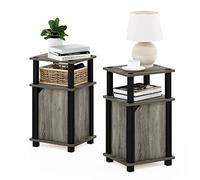 Furinno Brahms Table D'appoint 3 étages avec Porte, Paquet de 2, Chêne Français/Noir