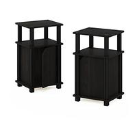 Furinno Brahms Table D'appoint 3 étages avec Porte, Paquet de 2, Espresso/Noir