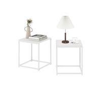 Furinno CAMNUS Ensemble De 2 Tables D'Appoint, Structure en Métal, Table De Chevet, Montage Facile, pour Salon Ou Chambre, Blanc Uni