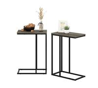 Furinno CAMNUS Ensemble De 2 Tables D'Appoint, Table De Chevet en Forme De C pour Canapé, Table De Nuit avec Structure en Métal, Idéale pour Le Salon Ou La Chambre, Coloris Chêne Français Gris.