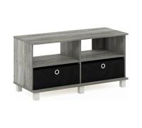 Furinno Centre de Divertissement TV, Chêne Français Gris/Noir, Taille Unique, Bois dense, French Oak Grey/Black, One Size