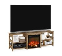Furinno Classic Fireplace TV Stand, Entertainment Center for TV up to 70 inch, with Open Shelf, for Living Room, Brown Oak