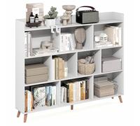 Furinno Claude Bibliothèque Style Milieu du Siècle, 10 Cubes, Étagère De Rangement Cubique avec Pieds en Bois, 24 X 140 X 117 Cm, Idéale pour Le Salon, La Chambre Ou Le Bureau, Blanche.