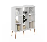 Furinno Claude Bibliothèque Style Milieu du Siècle, Bibliothèque À 8 Cubes, Étagère De Rangement Cubique avec Pieds en Bois, 27,7 X 80 X 99,8 Cm, pour Salon, Chambre, Bureau, Blanc