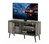 Furinno Claude Meuble TV de Style Milieu du Siècle avec Pieds en Bois, Une Armoire et Deux Étagères, Chêne Français