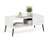 Furinno Claude Table Basse Style Milieu du Siècle avec Pieds en Bois, d'ingénierie, Marbre Blanc, 50,01 (D) x 100 (W) x 45,01 (H) cm