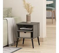Furinno Claude Table d’appoint carrée à 2 Niveaux, chêne Gris | Pieds en bois, étagère ouverte, table de chevet, salon, chambre
