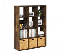 Furinno Cubicle Bibliothèque, Étagère À 12 Cubes avec Structure Épaisse, Réversible Et À Dos Ouvert, 14,6 X 43,8 X 58 Cm, Idéale pour Le Salon, La Chambre Ou Le Bureau, Couleur Pin Ambré.