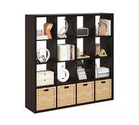 Furinno Cubicle Bibliothèque, Étagère À 16 Cubes avec Structure Épaisse, Bibliothèque Réversible À Dos Ouvert, Idéale pour Le Salon, La Chambre Ou Le Bureau, en Chêne Noir Foncé.