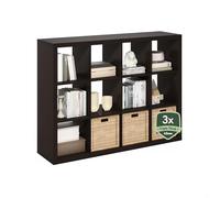 Furinno Cubicle Étagère, 12 Cubes, Structure Triple Épaisseur, Rangement Intégré, 39 x 146 x 110 cm, Idéale pour Le Salon, La Chambre Ou Le Bureau, Chêne Foncé.