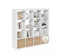 Furinno Cubicle Étagère, 16 Cubes, Structure Triple Épaisseur, Rangement Intégré, 15,3 x 57,4 x 56,8 cm, Idéale pour Le Salon, La Chambre Ou Le Bureau, Blanche.