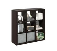 Furinno Cubicle Étagère, Bibliothèque À 9 Cubes, Structure Triple Épaisseur, Rangement Intégré, 39 x 111 x 110 cm, Idéale pour Le Salon, La Chambre Ou Le Bureau, Chêne Foncé