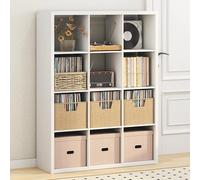 Furinno Cubicle Meuble Tourne-Disque avec Rangement pour Vinyles, 12-Cube Rangement pour Disques Vinyles 1.2 Extra Épais, Multimédia Ouverte À L'Arrière pour CD DVD Disques De Jeu Blu-Ray, Blanc