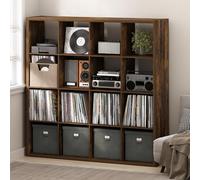 Furinno Cubicle Meuble Tourne-Disque avec Rangement pour Vinyles, 16-Cube Rangement pour Disques Vinyles 1.2 Extra Épais, Multimédia Ouverte À L'Arrière pour CD DVD Disques De Jeu Blu-Ray, Pin Ambré