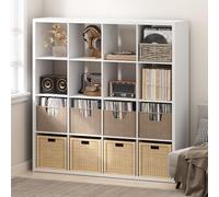 Furinno Cubicle Meuble Tourne-Disque avec Rangement pour Vinyles, 16-Cube Rangement pour Disques Vinyles 1.2 Extra Épais, Multimédia Ouverte À L'Arrière pour CD DVD Disques De Jeu Blu-Ray, Blanc