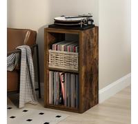 Furinno Cubicle Meuble Tourne-Disque avec Rangement pour Vinyles, 2-Cube Rangement pour Disques Vinyles 1.2 Extra Épais, Multimédia Ouverte À L'Arrière pour CD DVD Disques De Jeu Blu-Ray, Pin Ambré