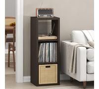 Furinno Cubicle Meuble Tourne-Disque avec Rangement pour Vinyles, 3-Cube Rangement pour Disques Vinyles 1.2 Extra Épais, Multimédia Ouverte À L'Arrière pour Multimédia, Chêne Foncé Noir