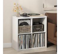 Furinno Cubicle Meuble Tourne-Disque avec Rangement pour Vinyles, 4-Cube Rangement pour Disques Vinyles 1.2 Extra Épais, Multimédia Ouverte À L'Arrière pour CD DVD Disques De Jeu Blu-Ray, Blanc