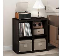 Furinno Cubicle Meuble Tourne-Disque avec Rangement pour Vinyles, 4-Cube Rangement pour Disques Vinyles 1.2 Extra Épais, Multimédia Ouverte À L'Arrière pour Multimédia, Chêne Foncé Noir
