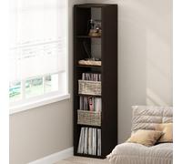 Furinno Cubicle Meuble Tourne-Disque avec Rangement pour Vinyles, 5-Cube Rangement pour Disques Vinyles 1.2 Extra Épais, Multimédia Ouverte À L'Arrière pour Multimédia, Chêne Foncé Noir