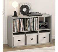 Furinno Cubicle Meuble Tourne-Disque avec Rangement pour Vinyles, 6-Cube Rangement pour Disques Vinyles 1.2 Extra Épais, Multimédia Ouverte À L'Arrière pour CD DVD Disques De Jeu Blu-Ray, Gris Clair