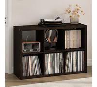 Furinno Cubicle Meuble Tourne-Disque avec Rangement pour Vinyles, 6-Cube Rangement pour Disques Vinyles 1.2 Extra Épais, Multimédia Ouverte À L'Arrière pour Multimédia, Chêne Foncé Noir