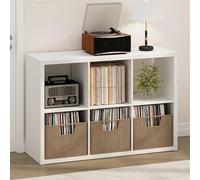 Furinno Cubicle Meuble Tourne-Disque avec Rangement pour Vinyles, 6-Cube Rangement pour Disques Vinyles 1.2 Extra Épais, Multimédia Ouverte À L'Arrière pour CD DVD Disques De Jeu Blu-Ray, Blanc