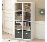Furinno Cubicle Meuble Tourne-Disque avec Rangement pour Vinyles, 8-Cube Rangement pour Disques Vinyles 1.2 Extra Épais, Multimédia Ouverte À L'Arrière pour CD DVD Disques De Jeu Blu-Ray, Blanc