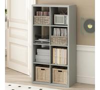 Furinno Cubicle Meuble Tourne-Disque avec Rangement pour Vinyles, 8-Cube Rangement pour Disques Vinyles 1.2 Extra Épais, Multimédia Ouverte À L'Arrière pour CD DVD Disques De Jeu Blu-Ray, Gris Clair