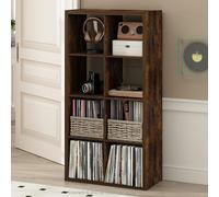 Furinno Cubicle Meuble Tourne-Disque avec Rangement pour Vinyles, 8-Cube Rangement pour Disques Vinyles 1.2 Extra Épais, Multimédia Ouverte À L'Arrière pour CD DVD Disques De Jeu Blu-Ray, Pin Ambré