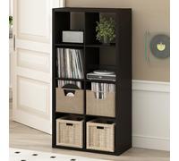 Furinno Cubicle Meuble Tourne-Disque avec Rangement pour Vinyles, 8-Cube Rangement pour Disques Vinyles 1.2 Extra Épais, Multimédia Ouverte À L'Arrière pour Multimédia, Chêne Foncé Noir