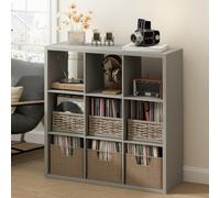 Furinno Cubicle Meuble Tourne-Disque avec Rangement pour Vinyles, 9-Cube Rangement pour Disques Vinyles 1.2 Extra Épais, Multimédia Ouverte À L'Arrière pour CD DVD Disques De Jeu Blu-Ray, Gris Clair