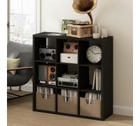 Furinno Cubicle Meuble Tourne-Disque avec Rangement pour Vinyles, 9-Cube Rangement pour Disques Vinyles 1.2 Extra Épais, Multimédia Ouverte À L'Arrière pour Multimédia, Chêne Foncé Noir