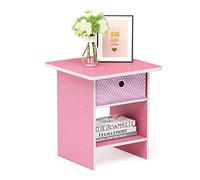 Furinno Dario Étagère de Rangement Chevet/Table de Nuit avec Tiroir à Bacs, Rose Clair, Bois, One Size, Paquet de 1