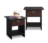 Furinno Dario Étagère de Rangement Chevet/Table de Nuit avec Tiroir-Poubelle, Espresso/Marron, Lot de 2, Bois dense, One Size
