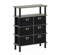 Furinno Frans Console Table with Bin Drawers, Engineered Wood, Chêne Français/Noir/Noir