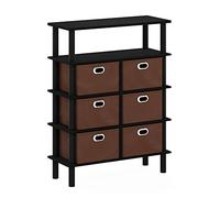 Furinno Frans Console Table with Bin Drawers, Bois d'ingénierie, Chêne Noir/Noir/Brun