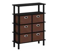 Furinno Frans Console Table with Bin Drawers, Engineered Wood, Chêne Noir/Noir/Brun