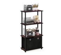 Furinno Go Green Étagère de Rangement Polyvalente à 4 Niveaux avec Bacs, Cerisier, Bois dense, Cerise Foncée/Noir, One Size