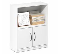 Furinno Gruen - Petite bibliothèque à 2 Niveaux avec étagère Ouverte et Portes, 9,3 x 21,8 x 27,6 cm, pour l'organisation et Le Rangement, pour Salon, Chambre à Coucher, Bureau à Domicile, Blanc