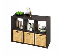 Furinno HERMITE Kitchen Island, 6-Cube Kitchen Storage, Bakers Rack, Kitchen Island with Storage, for Kitchen, Black Oak