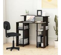 Furinno Jaya Bureau d'ordinateur Blanc de 80 cm avec clapier surélevé et étagère Ouverte, Bureau de Jeu, Bureau pour Bureau à Domicile, Chambre à Coucher, Bois Blanc/Acier Inoxydable