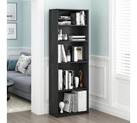 Furinno Jaya Étagère à Livres à 5 Niveaux avec étagères réglables, pour Salon, Chambre à Coucher, Bureau à Domicile, Bois foncé, 9,5 x 24,5 x 71,2 cm