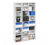 Furinno Jaya Media Storage Rack, 24-Shelf CD DVD Storage Tower Rack with Adjustable Shelves, Plain White
