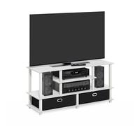 Furinno Grand Meuble TV pour téléviseur jusqu'à 55 Pouces avec bac de Rangement, Bois d'ingénierie, Blanc/Blanc/Noir, 18,49 (P) x 57,89 (L) x 39,5 (H) cm