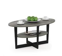 Furinno Jaya Oval Table, Bois, Chêne Français Gris/Noir, 1 Paquet