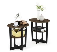 Furinno Jaya Oval Table, Bois, Columbia Noyer/Noir, 2-Pack