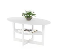 Furinno Jaya Oval Tables Basses, Bois d'ingénierie, Blanc, 50,01 (D) x 89,99 (W) x 41,88 (H) cm