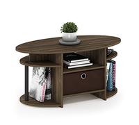 Furinno Jaya Simple Design Oval Coffee Table with Bin, Walnut/Black/Dark Brown, Engineered Wood, Columbia Noyer/Noir/Marron Foncé, Lot de 1