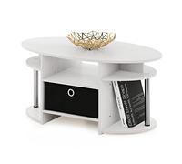 Furinno Jaya Table Basse Ovale avec Poubelle, Engineered Wood, Chêne Blanc/Acier Inoxydable/Noir, Lot de 1